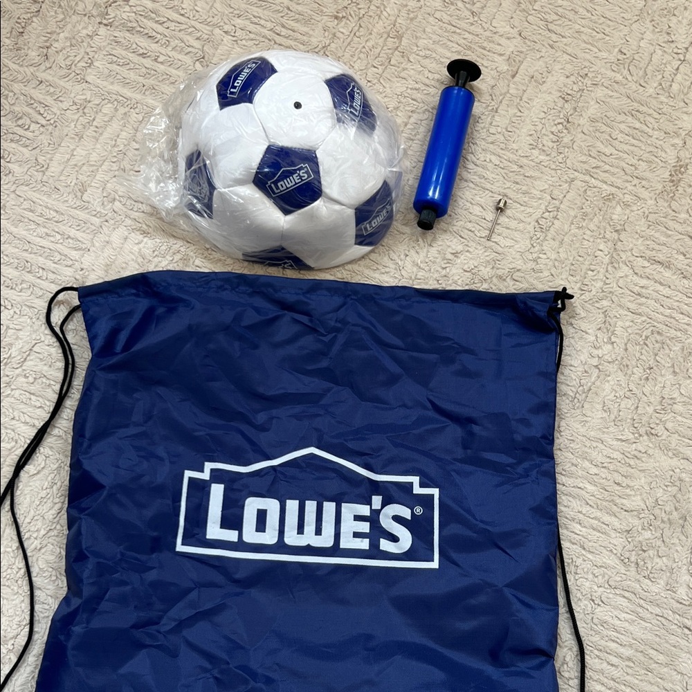 Kids Soccer ball, pump and bag, blue and white, New in original packaging